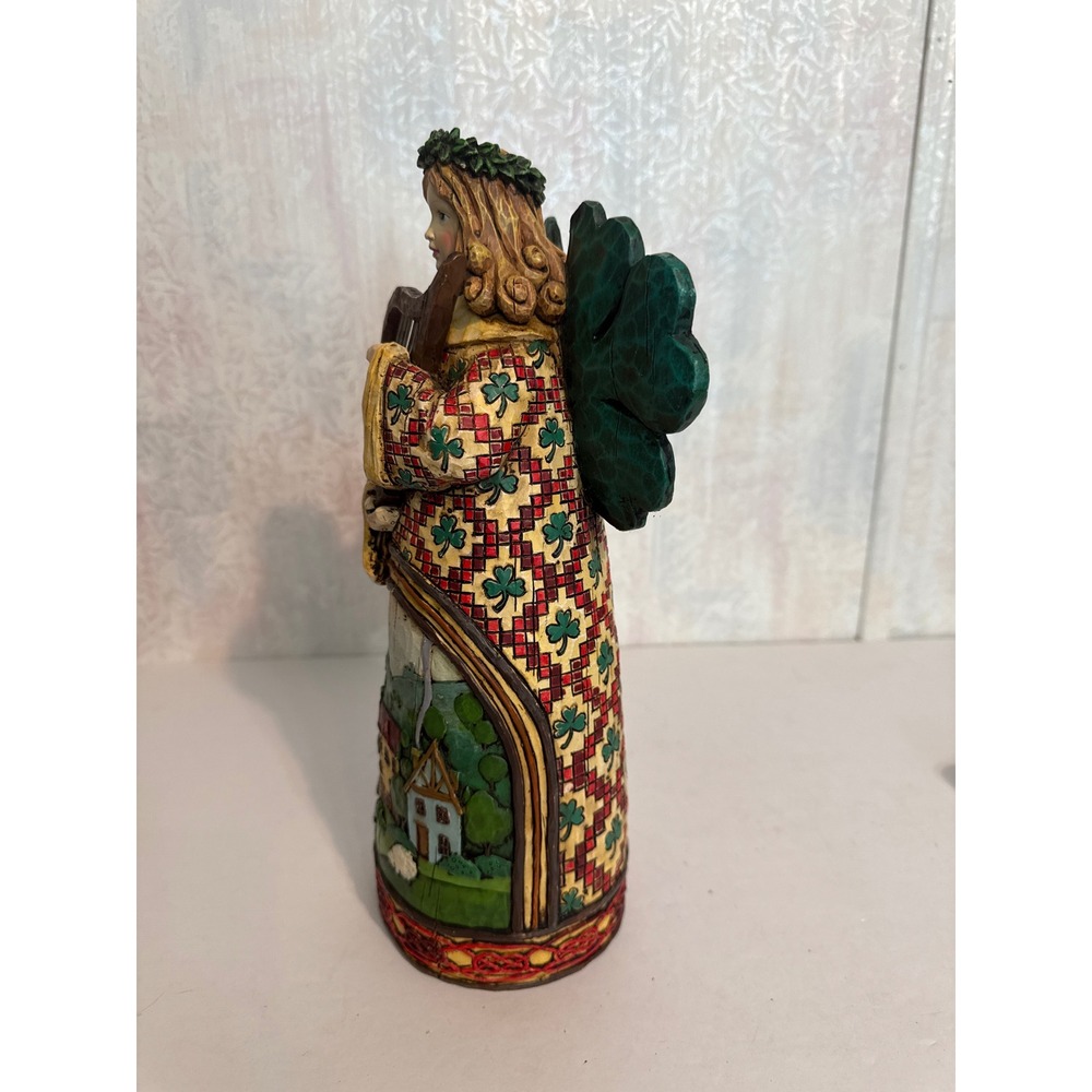 Jim Shore Heartwood Creek Irish Angel Figurine Harp Shamrock Wings 12 Inch - Picture 2 of 7